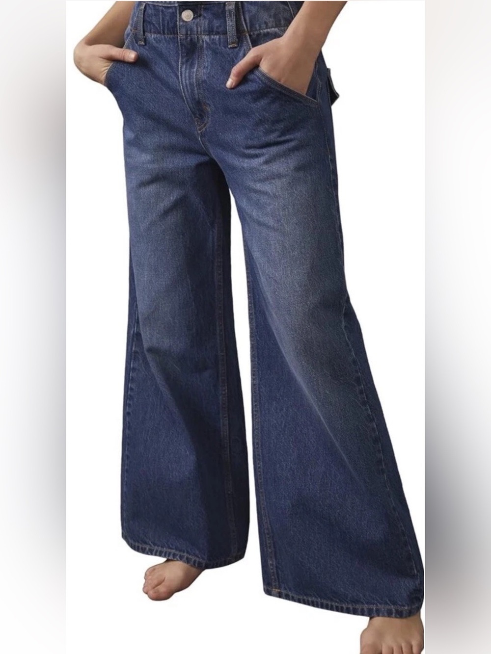 FP We The Free Harlow Mid-Rise Wide-Leg Jeans Sz 32 Retro Inspired Denim Casual